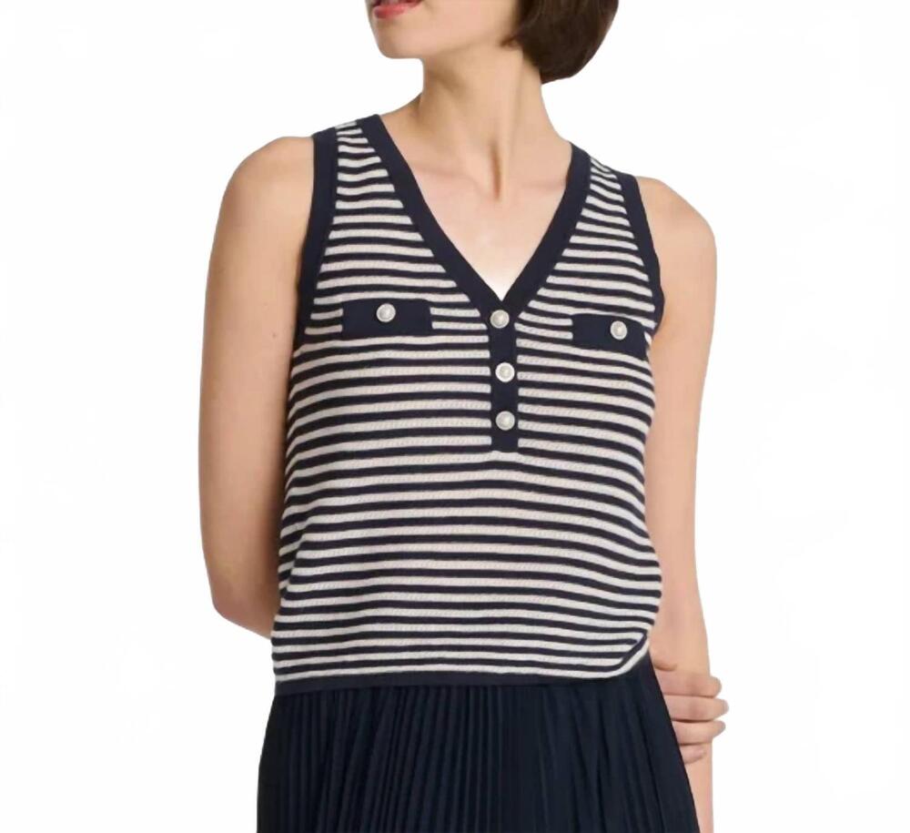 NEW WEILL sleeveless striped knit top in navy/wht